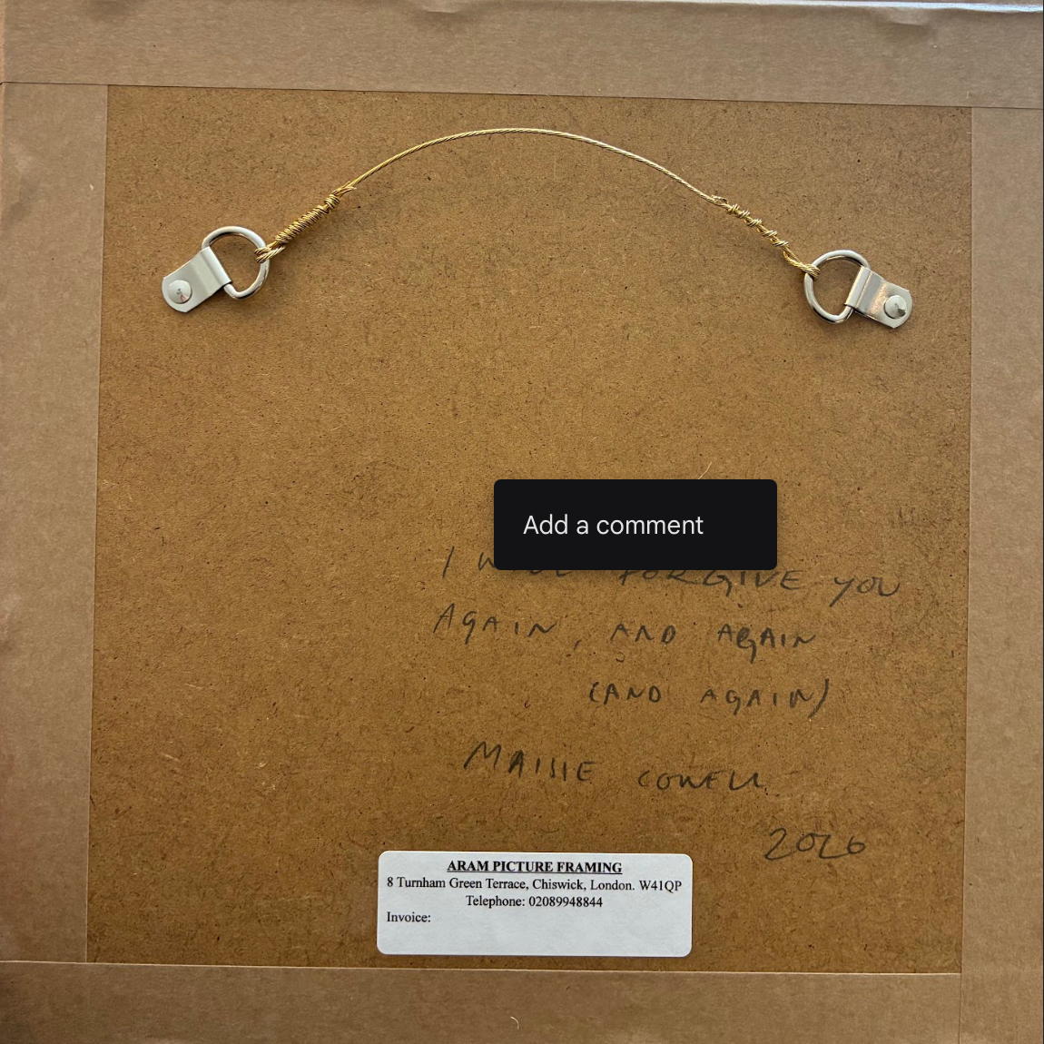 Maisie Cowell - I will forgive you again, and again (and again), original artwork, AOAP Projects x RSA 2026